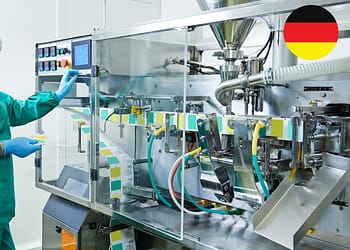 Operator in protective clothing checking a machine in an industrial environment, equipped with control panels and pipes.